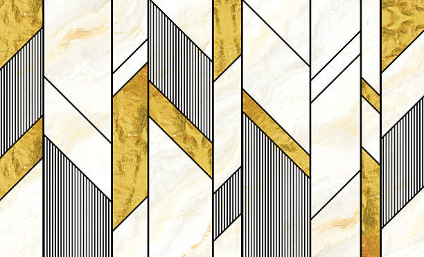 istock 3d modern minimalist mural wallpaper. Golden and black lines, on marble background. Interior bedroom wall home decor. 2216013618