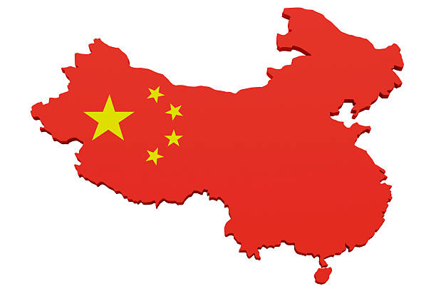 istock Map of China with Chinese Flag Overlay 2216014170
