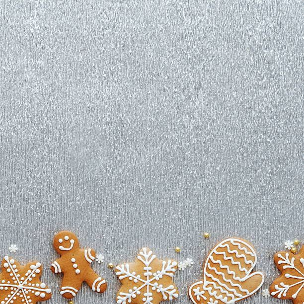 Gingerbread Cookies Festive Topview Silver Background Holiday Delightful Icing