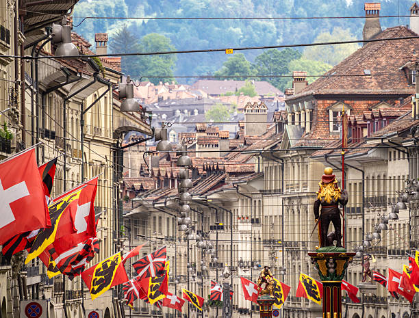 istock Street of Bern with Flags and Historical Architecture 2216018493