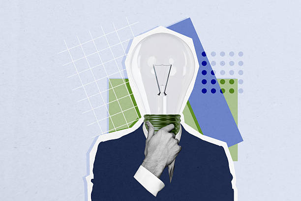istock Composite photo collage of thoughtful man instead head light bulb idea concept think business strategy isolated on painted background 2216021173