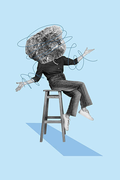 istock Vertical collage headless woman rock stone face sit dilemma unsure unknown shrug shoulders palms hands questioned drawing background 2216021565