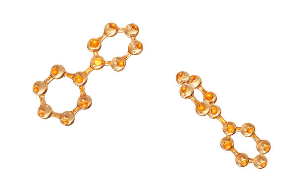 istock Golden molecules with biological and chemical concept, 3d rendering. 2216022138
