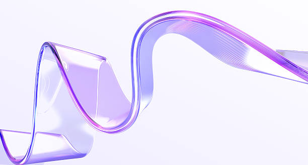 istock 3d glass holographic liquid transparent ribbon wave line render. Abstract fluid gradient tape. Fluid flow curve shape with flare and motion effect in purple pink light hologram colors 2216024846
