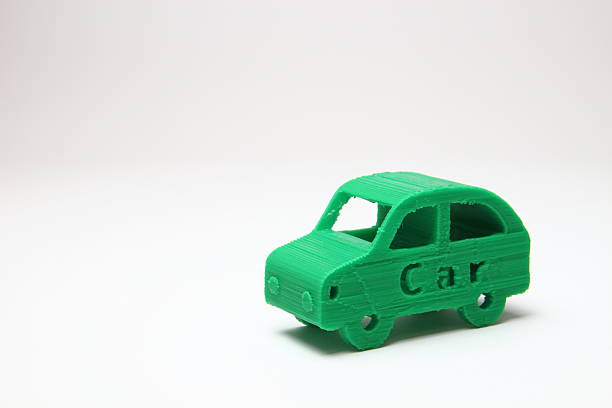 A vibrant green plastic toy car is placed on a white background, simple yet eye-catching. It combines playfulness and educational elements.