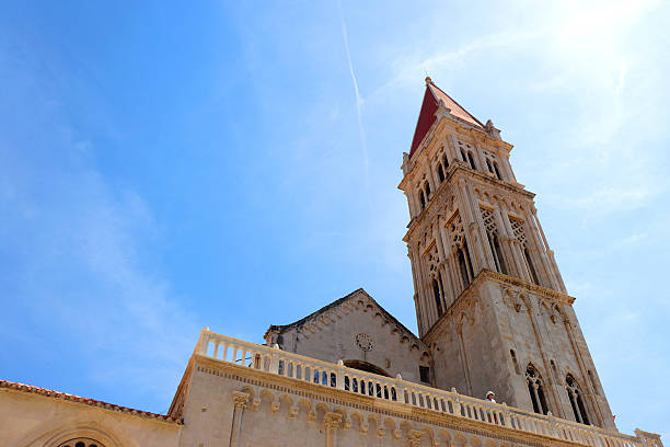 Trogir, Croatia - August 16, 2024: The Cathedral of St. Lawrence is a historical landmark in Trogir, Croatia. Trogir is popular travel location and UNESCO World Heritage Site.