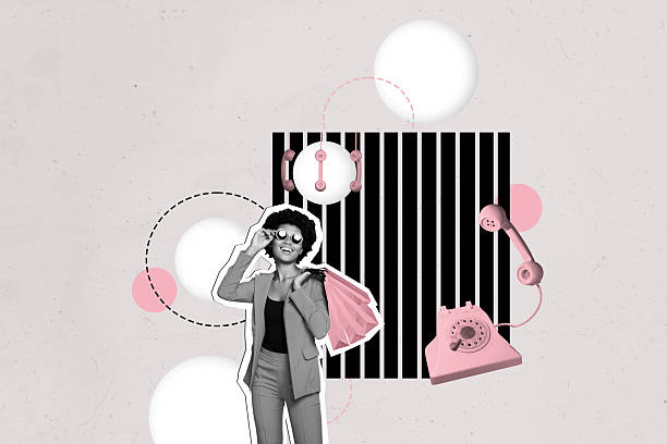 istock Trend artwork composite image 3D photo collage of surreal white black line space obsolete landline phone call silhouette young lady posing 2216041226