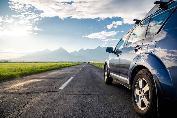 car for traveling with a mountain road. Slovakia
