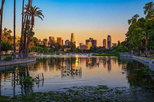 istock Los Angeles Downtown Skyline at Sunset from Echo Lake Park 2216050030