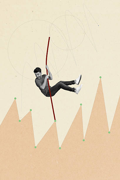 istock Photo collage artwork minimal picture of funky guy jumping pole working problems isolated beige color background 2216052550