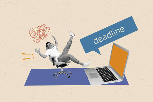 istock Composite trend artwork sketch image photo collage of alarm deadline speech cloud young guy sit armchair work laptop think tired line mess 2216052575