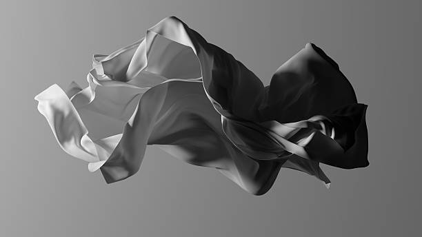 istock 3d render. Abstract fashion concept. Expressive grey drapery floating and waving over a neutral background. Silk piece of fabric is blown by the wind 2216053873