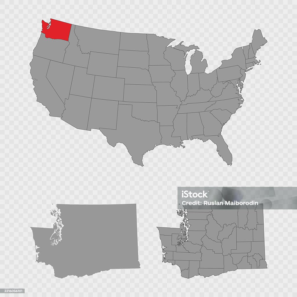 Washington Map Clean Washington Map Set With Usa Location Clean Outline And Full County ...