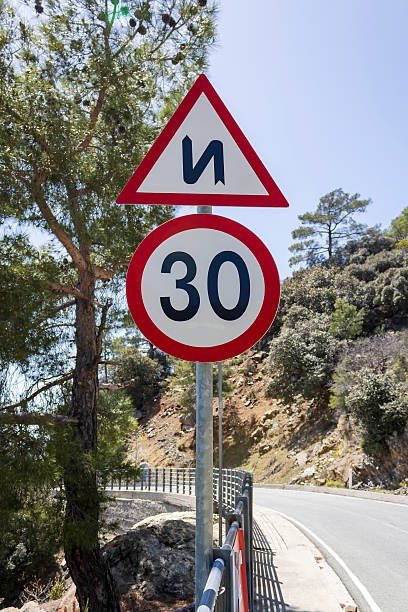 istock Warning road signs on mountain road, Cyprus 2216056162