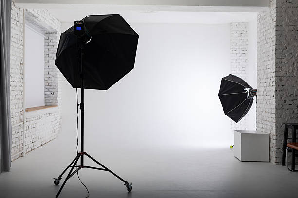 istock Clear white cyclorama. Light background with with professional lighting equipment. Plain wall empty photo studio. 2216058289