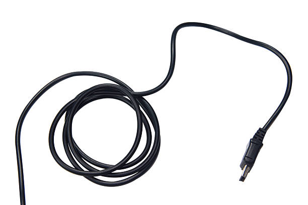 istock Black wire cable of usb and adapter isolated on white background with clipping path.Electronic Connector.Selection focus. 2216059271