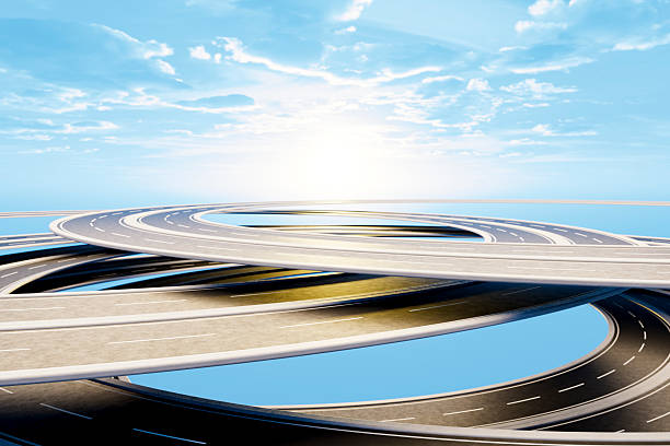 Roads to Sky, Travel Destinations. Digitally generated image. 3d render.