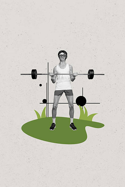 istock Composite trend artwork sketch image collage of workspace outdoors stadium grass sport training man bodybuilding lift kettlebell effort 2216061199