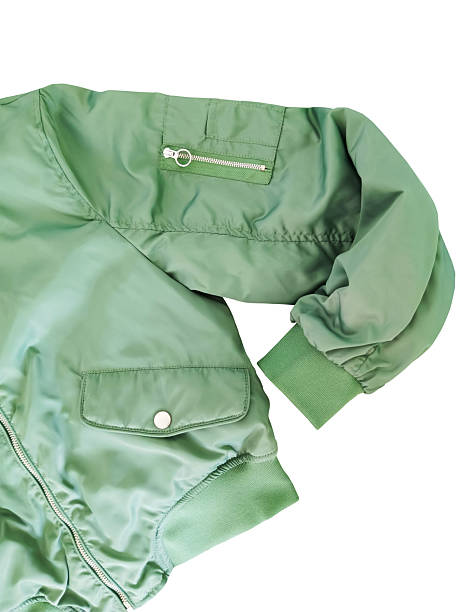 istock Sleeve of a green bomber jacket on a white background. 2216069330