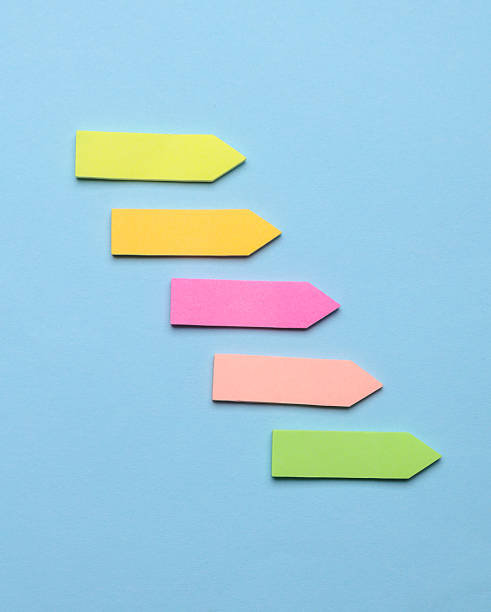 istock Various blank paper multicolored stickers. Sticky note collection on blue background 2216085346