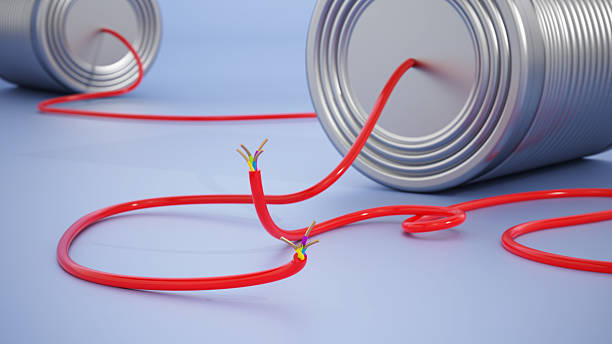 Tin can phone on yellow background, Communication concept