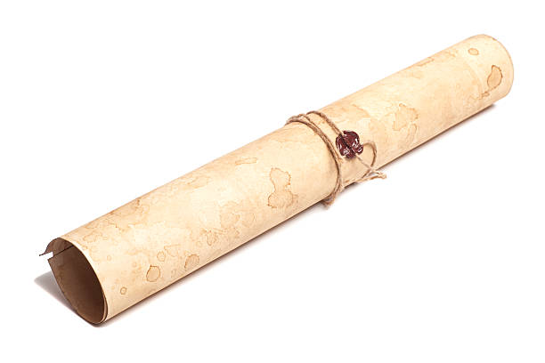 istock Scroll of vintage paper with sealing wax isolated on white 2216095541