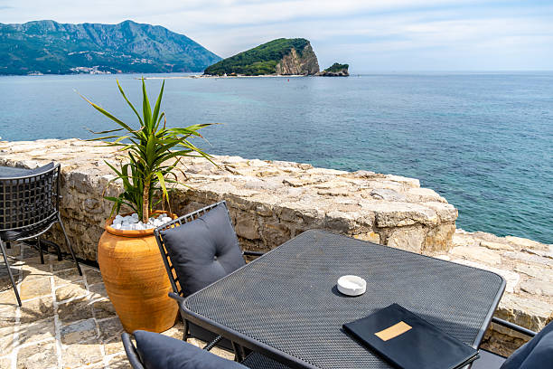 istock Cafe table with sea views in Budva 2216095653