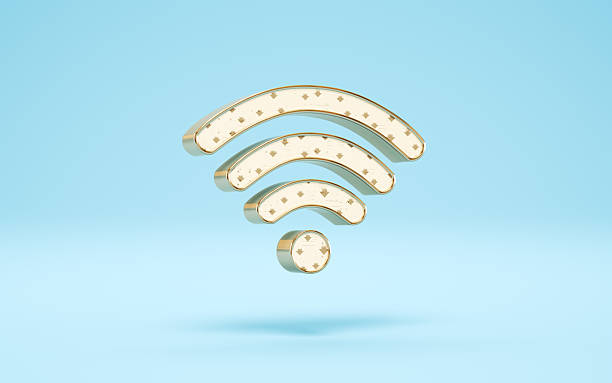 istock Metallic Digital Wifi Connection Concept on Light Blue Soft Background 2216099189