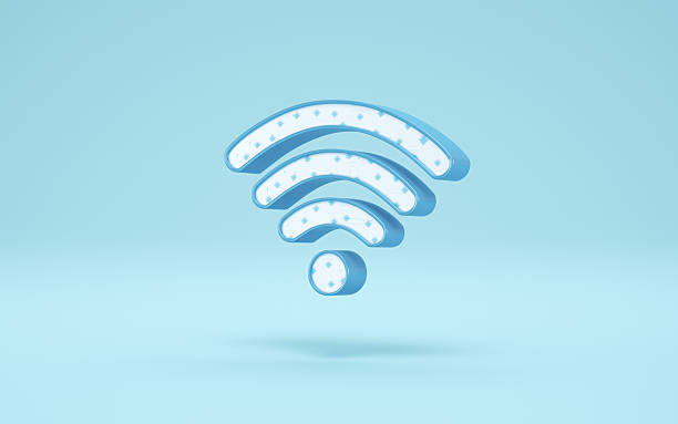 istock Blue Metallic Digital Wifi Connection Concept on Light Blue Soft Background 2216099271
