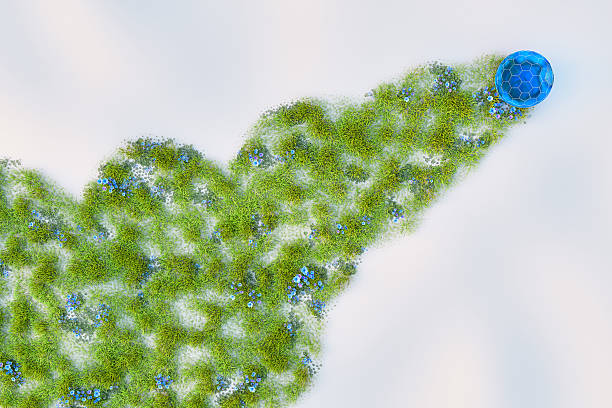 Transparent globule with water leaving behind growing grass. A three dimensional digitally generated image