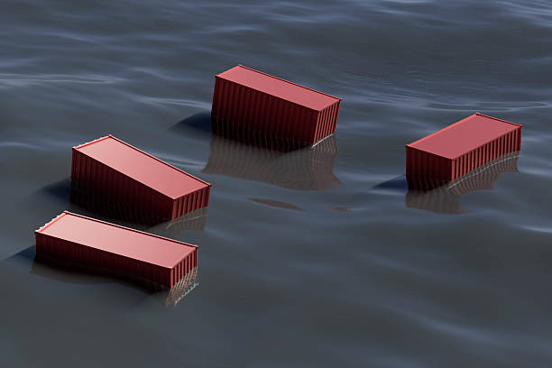 istock Four red boxes are floating in the water 2216107268