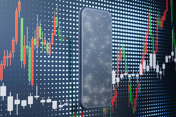 A cell phone is shown on a screen with a graph