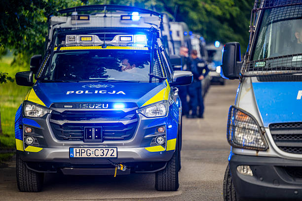Krakow, Poland - May 17, 2025: Polish Police securing the Krakow Equality March.