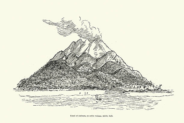 Ambrym a volcanic island, Sketches in the The New Hebrides, South Pacific, Victorian, 19th Century, Vintage illustration, 1880s