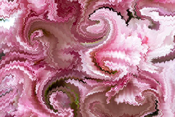 Colorful abstract composition featuring swirling pink patterns with a vibrant textured design