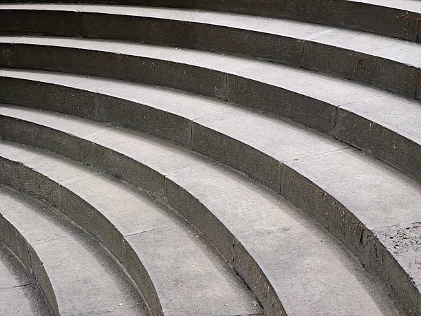 istock Curved concrete steps forming a semicircle in an urban environment 2216134916