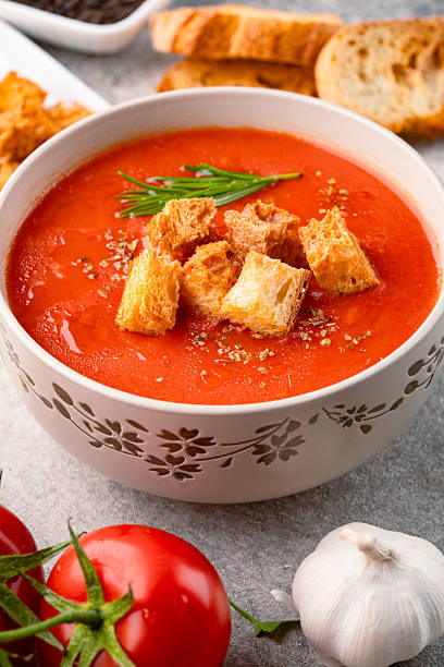 istock Homemade tomato soup on vintage table 2216136381