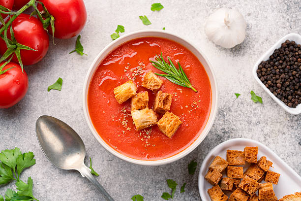 istock Homemade tomato soup on vintage table 2216136384
