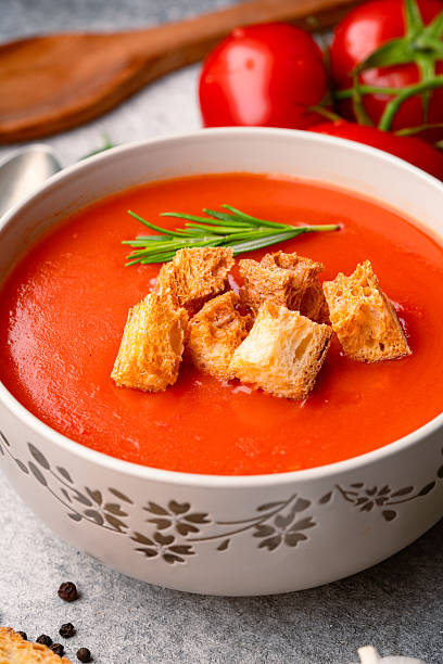 istock Homemade tomato soup on vintage table 2216136568