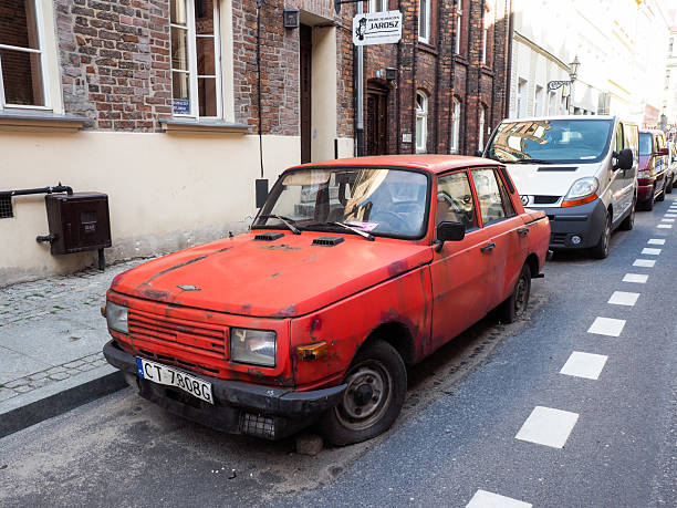 Toru, Poland - August 7, 2018: Old Traband car parked by the roadside
