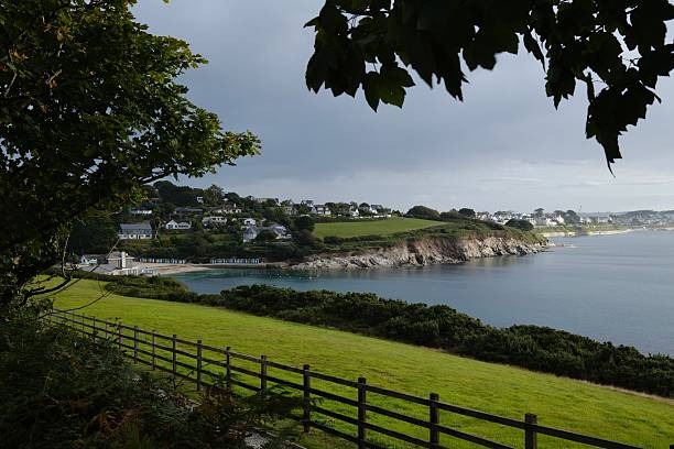 The view of Falmouth seafront from the South West Coast Path in Cornwall, UK