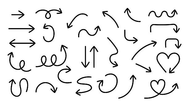 doodle planner strzałka lista punktorów clipart na przezroczystym tle z zakrzywionymi i prostymi kształtami - strzała stock illustrations