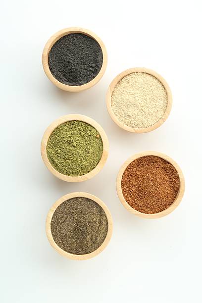 istock Different superfood powders in bowls on white background, flat lay 2216152512