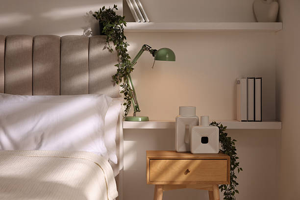 istock Stylish living room interior with bed, bedside table and lamp 2216153564