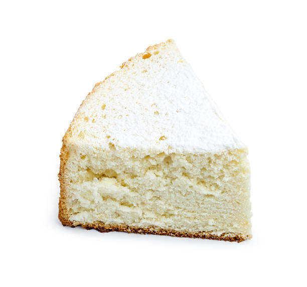 istock One piece of delicious sponge cake with powdered sugar isolated on white 2216153639