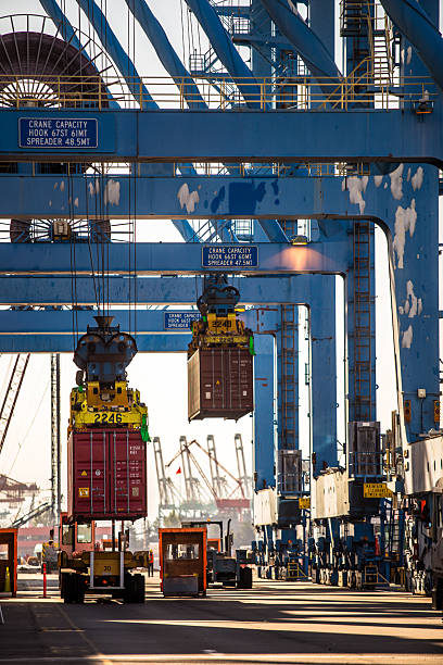 istock Containers Being Lifted Off Cargo Trucks in Container Terminal in Tacoma, Washington - Still Image 2216153839