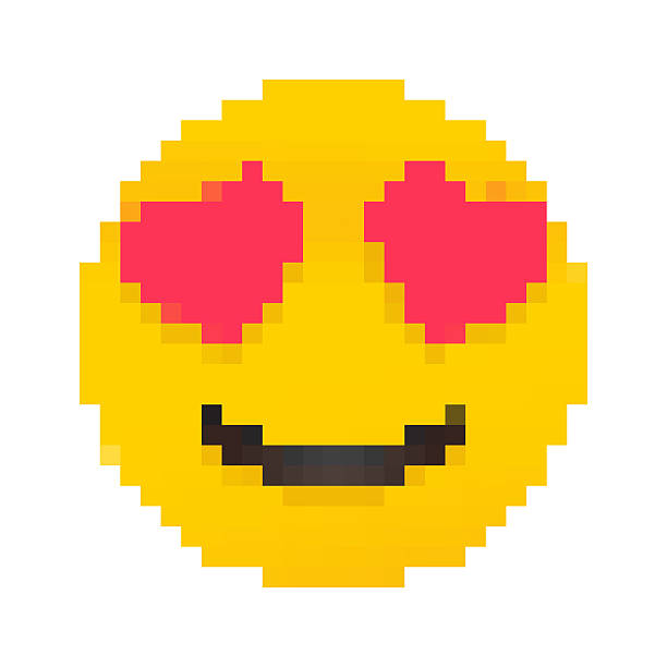 istock Cute social media Smiling Face with Heart-Eyes pixelated Emoji icon on white background 2216164337