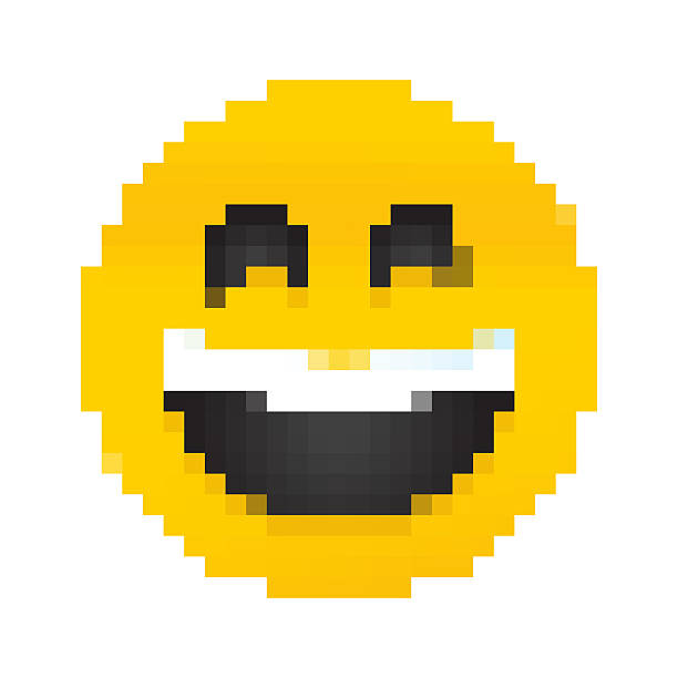 istock Cute social media Face laughing pixelated Emoji face icon on white background 2216164401