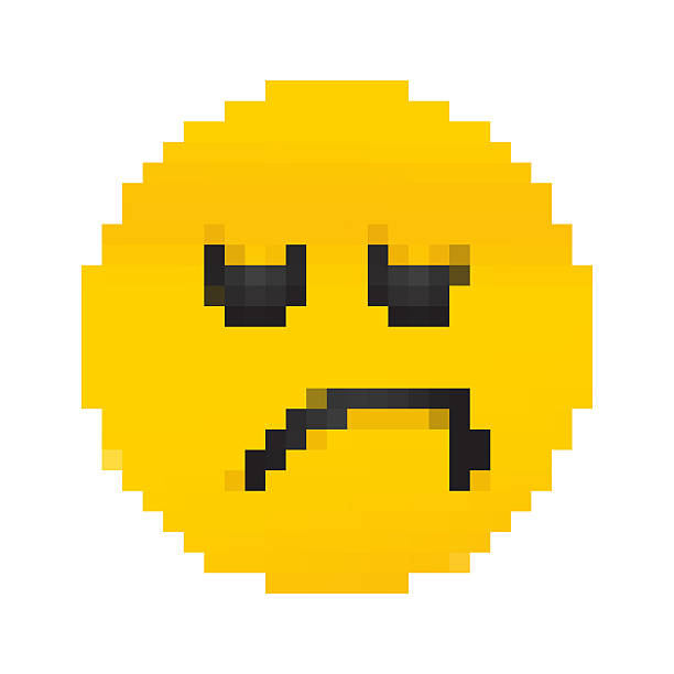 istock Cute social media Face mad frown pixelated Emoji face icon on white background 2216165426