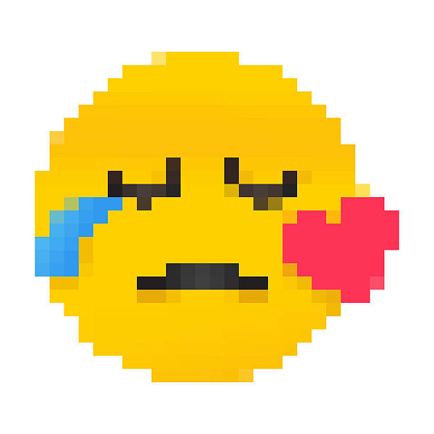 istock Cute social media sad Crying Face and heart icon pixelated emoji on white background 2216166235